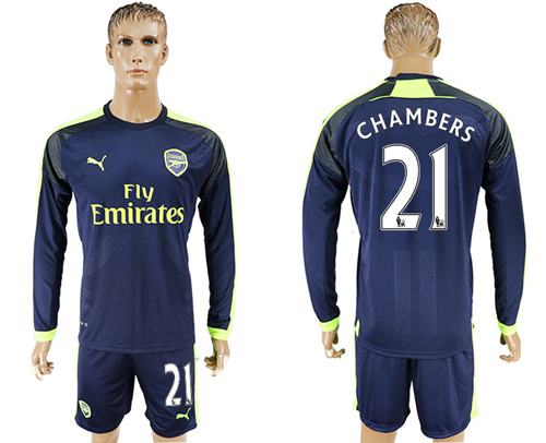 Arsenal #21 Chambers Sec Away Long Sleeves Soccer Club Jersey